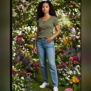 Army Green Women's Top Medium Ribbed Knit 1/4 Snap Front NWOT